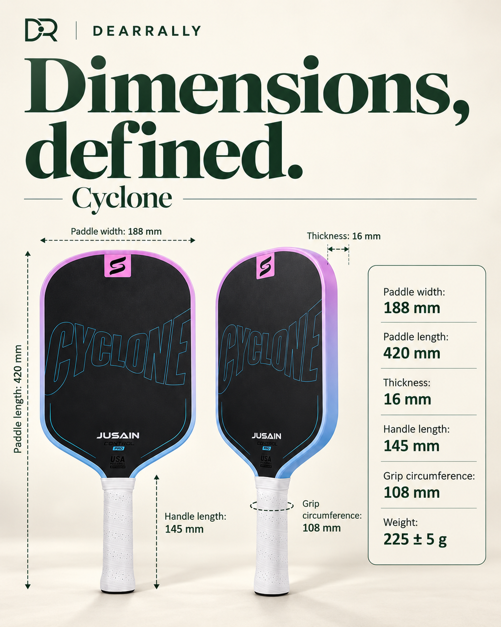 Cyclone paddle dimensions and weight