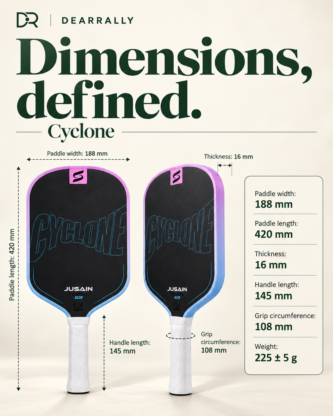 Cyclone paddle dimensions and weight