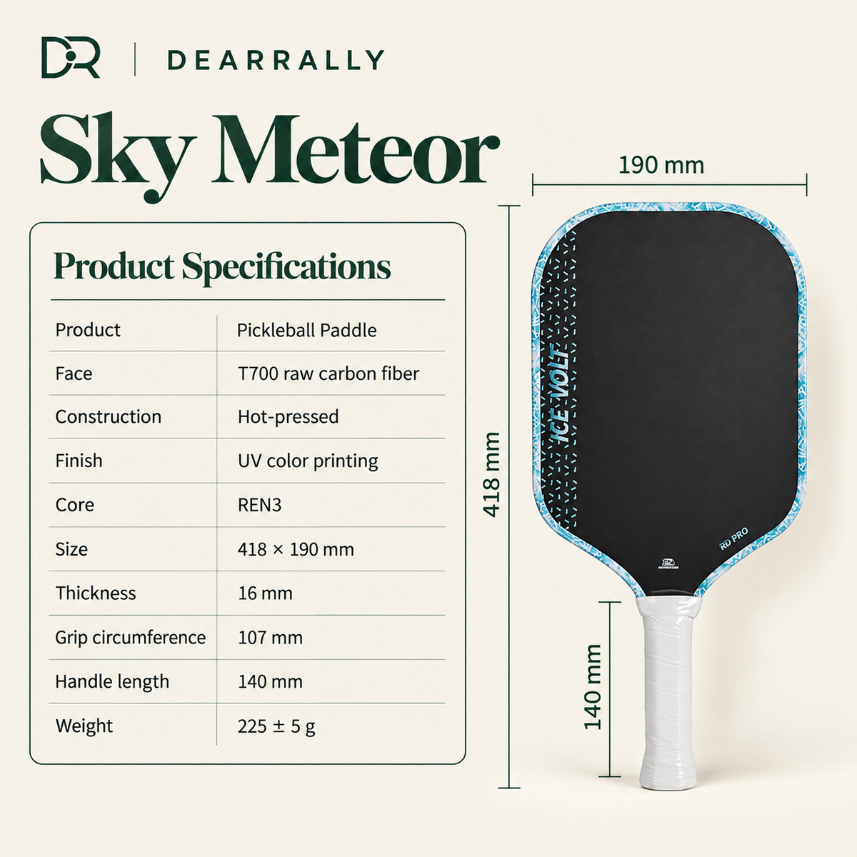 Dearrally T700 pickleball paddle - v sky meteor