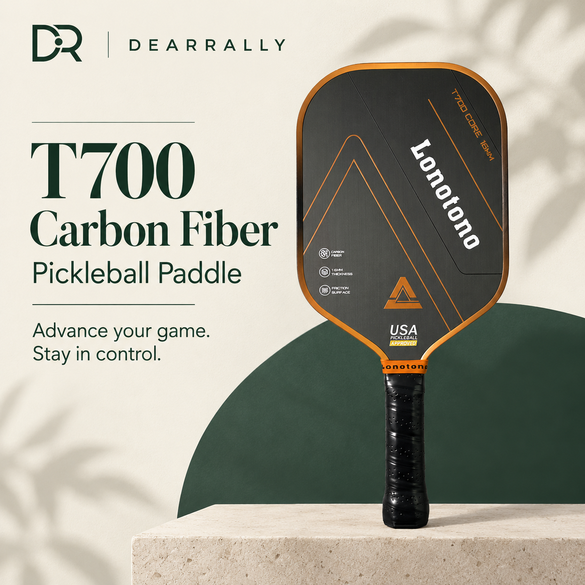 Dearrally T700 carbon fiber pickleball paddle - hero