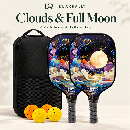Dearrally fiberglass pickleball paddle - Clouds & Full Moon - 2 paddles, 4 balls and bag