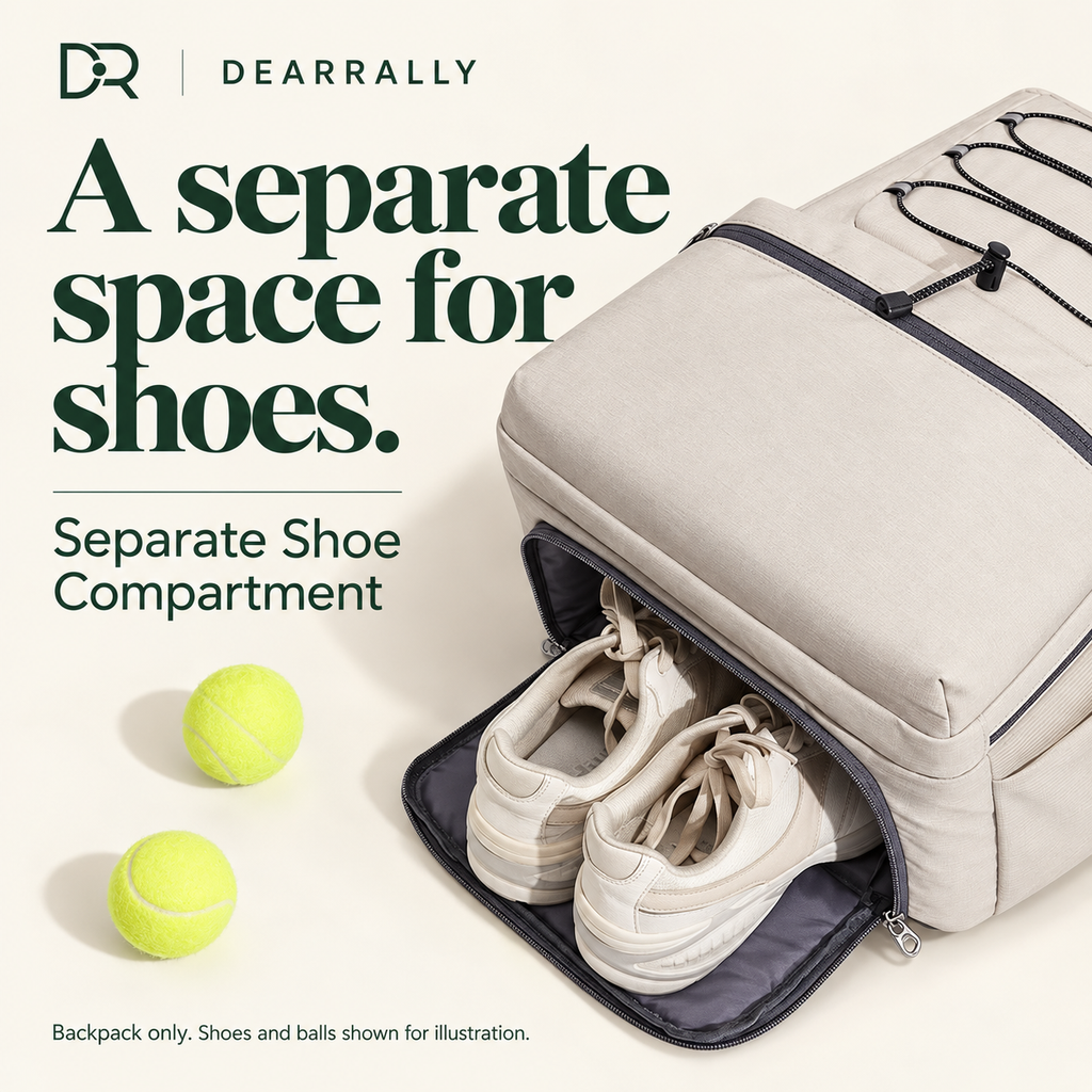 Separate bottom shoe compartment on the beige sports backpack