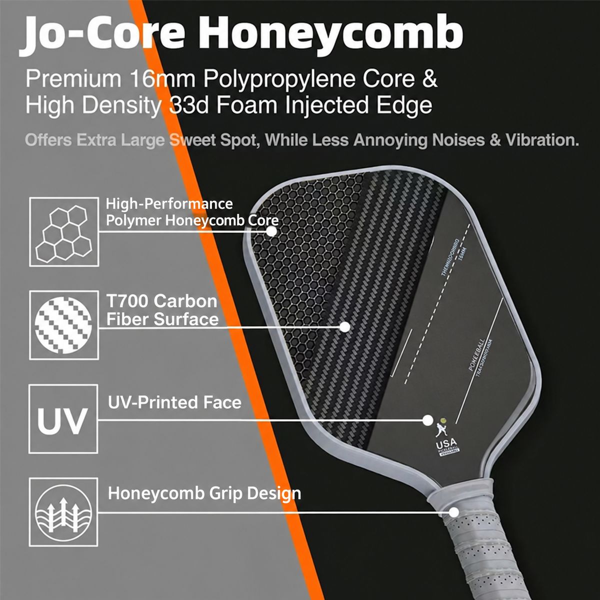 T700 carbon fiber pickleball paddle — English product features 2